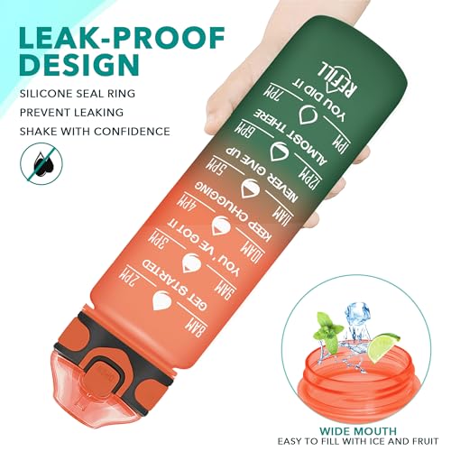 32 oz Drinking Water Bottle with Times to Drink and Straw