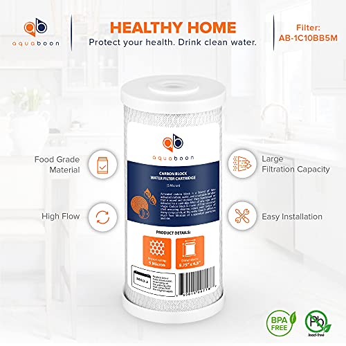 5 Micron 10x4.5 Carbon Block Water Filters Whole House CTO Water Filter Replacement Cartridge Compatible with FXHTC (4 Count)