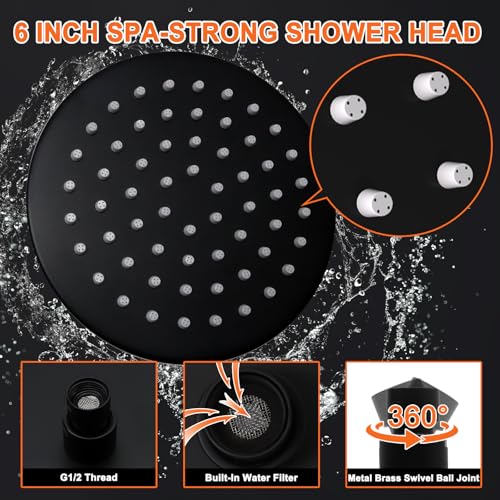 6 Inch Round Rainfall Shower Head with Stainless Steel Arm High Pressure Water Saving Anti