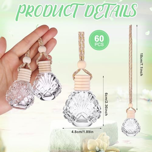 60 Pcs Hanging Car Air Freshener Car Diffuser Bottle Empty Glass Perfume Bottles Air Freshener Diffuser Bottle Pendant for Essential Oils Fragrance Aromatherapy Ornament Decor (60 Count)