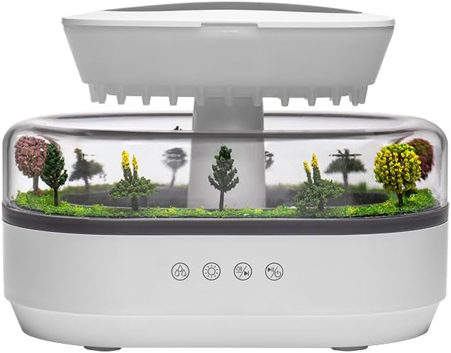 Upgrade Raindrop Humidifier Essential Oil Diffuser with Natural White Noise and Landscape Design，7 Led Colors Change Desktop Diffuser for Home Office Bedroom Waterdrop Diffuser 250ml