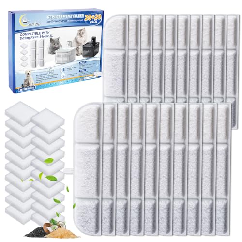 20+20 Pack Cat Water Filter Compatible with DownyPaws Cat Water Fountain Wireless 84oz (40 Count)