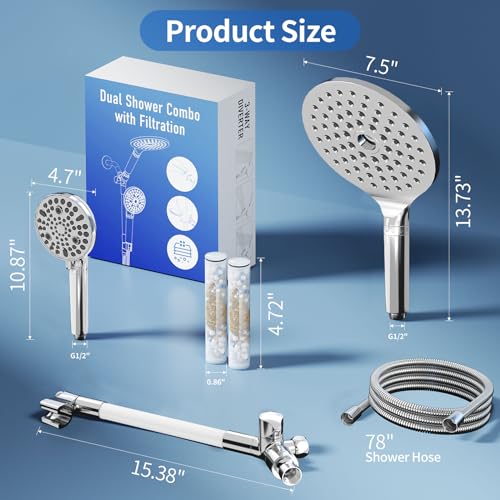 Dual Filtered Shower Heads with Handheld Spray Chrome