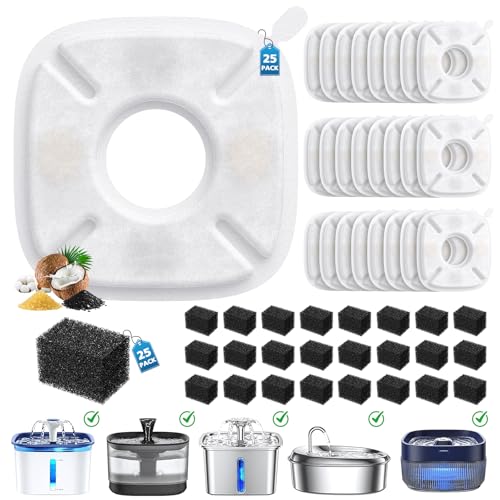 50 Pcs Cat Water Fountain Filters for Veken 95oz 67oz 135oz Pet Fountain (50 Count)