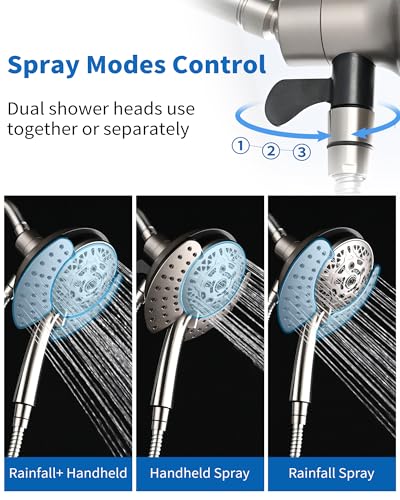 2 in 1 Shower Head with Handheld Combo High Pressure Nickel 1.8 GPM (2 Count)
