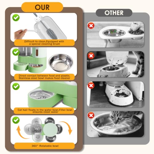2 in 1 Automatic Gravity Cat Dog Feeder and Water Dispenser with 304 Stainless Steel Bowls