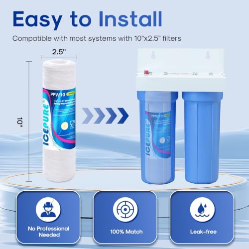5 Micron 10" x 2.5" String Wound Sediment Water Filter Cartridge for Well filter Universal Replacement for Any 10 inch RO Unit (6 Count)