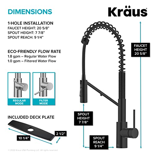 Oletto 2-in-1 Commercial Style Pull-Down Single Handle Water Filter Kitchen Faucet for Reverse Osmosis or Water Filtration System in Matte Black, KFF-2631MB