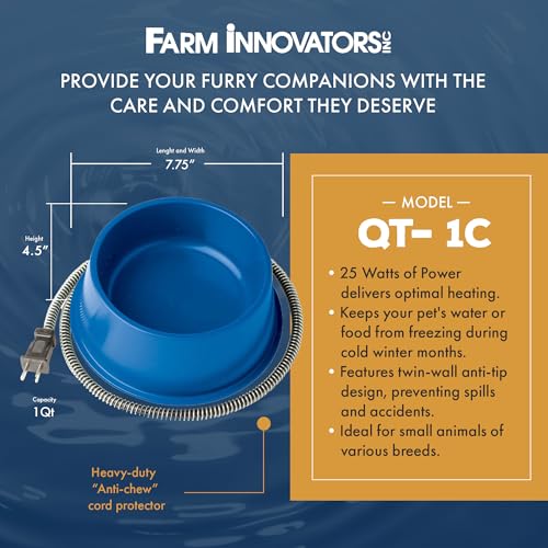 Farm Innovators 1 Quart Plastic Heated Pet Bowl with Anti Chew Cord and 25 Watts of Power for Rabbits (3 Count)