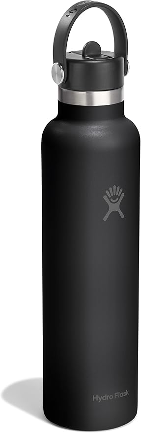 Hydro Flask Water Bottle - Insulated Stainless Steel - Straw Lid, Non Spill, Leakproof in 24 Oz Tonal Black