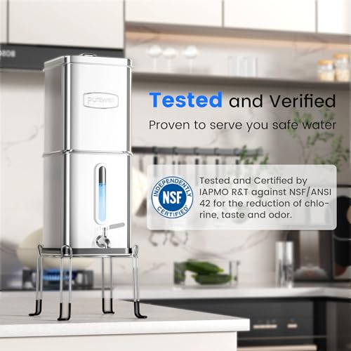 4-Stage PFAS-Free Gravity Water Filter System with Visible Window & Smart Timer, 20,000G Filter Capacity, Reduce Lead, Total PFAS (Forever Chemicals), Mercury, and Chlorine, SQP-2.25G