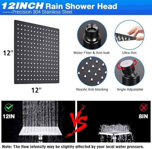 Matte Black 12" Filter Rain Shower Head with Handheld Spray Combo