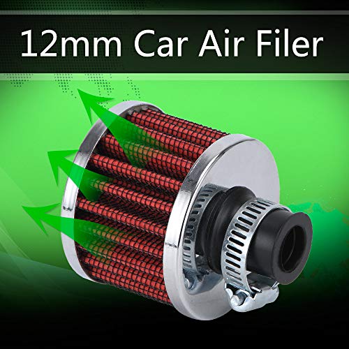 PTNHZ Universal 2 PCS 12mm Auto Cone Mini oil Air Intake Filter Crankcase Vent Valve Cover Breather Filter Flow Air Filters Red (2 Count)