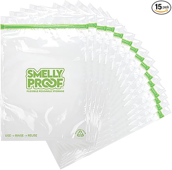 Reusable Storage Bags for Food by Smelly Proof Bags - MADE IN USA, Easy Clean, Dishwasher-Safe, BPA FREE, NO PEVA, XXL 3-mil 2-Gallon Thick Bags, Extra Large Clear FLAT 12