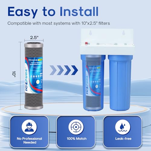 1 Micron 10" x 2.5" Whole House Upgraded Coconut Shell Activated Water Filter Lead Remove Filter Cartridge Replacement for WFPFC8002 (4 Count)
