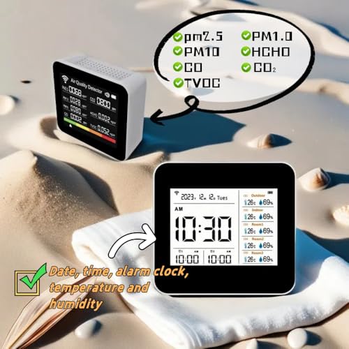 20-in-1 Smart WiFi Air Quality Monitor CO2 TVOC HCHO PM2.5 PM10 & Weather Stations Wireless Indoor Outdoor Thermometer with 5 sensors ，Air Quality Tester for Bedroom, Smart Home, Phone APP