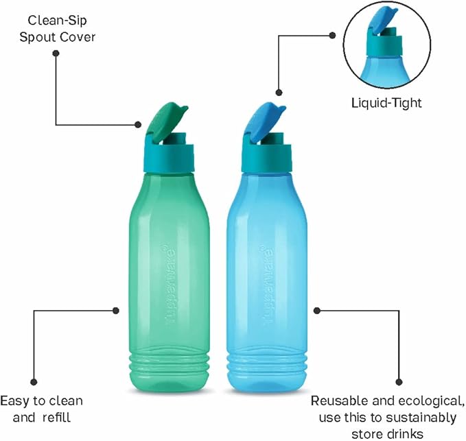 Tupperware ECO SIP Triangular Water Bottles, 750 ml, (Set of 2), Green & Blue