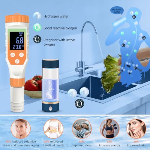 7-in-1 Hydrogen Water Tester, Digital pH TDS EC ORP Salt Temp Meter