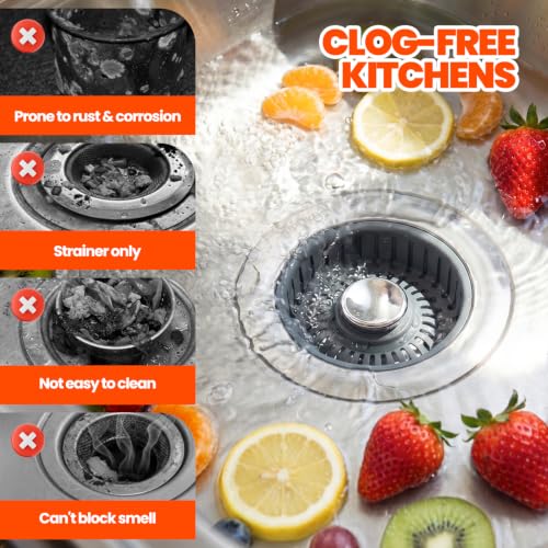 3 in 1 Kitchen Sink Drain Strainer Stopper Basket Pop Up Silver (2 Count)