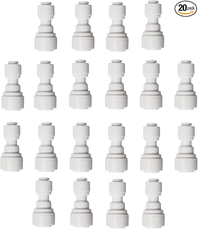 20 Pack 1/4" to 3/8" OD Push to Connect Reducer Union - Straight Tube Fitting Kit for RO Water System & Filters - AquaVibe