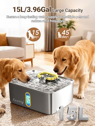 15L 3.96 Gal Stainless Steel Large Capacity Dog Water Fountain