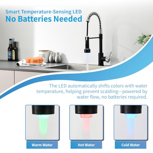 Led Kitchen Faucet with Pull Down Sprayer Nickel and Black