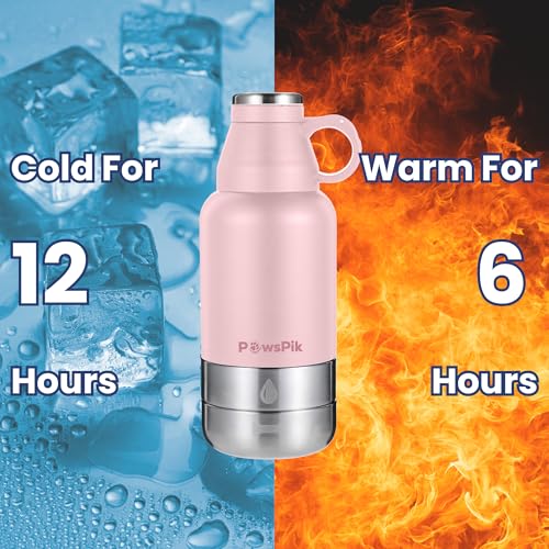 3-in-1 Travel Dog Water Bottle & Bowl Set, 32oz, Pink