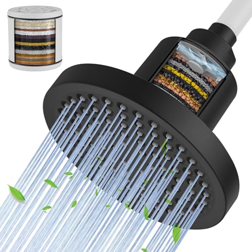 High Output Shower Filter Filtered Shower Head Shower Water Softener with Hard Water Improves The Condition of Your Skin & Hair Round Matte Black