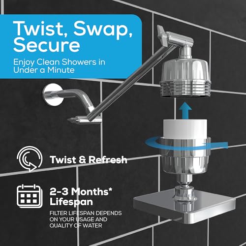 6" High Pressure Rain Shower Head with 23 Stage Filter Capsule & 11 Inch Adjustable Shower Arm Extension