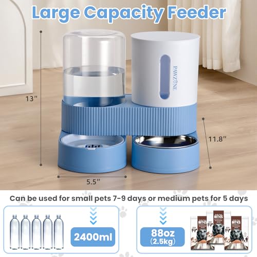 Automatic Cat Feeder Stainless Steel Water Dispenser Gravity Food Feeder and Waterer Set with Pet Food Bowl for Small Medium Kitten Puppy Pets Large Capacity