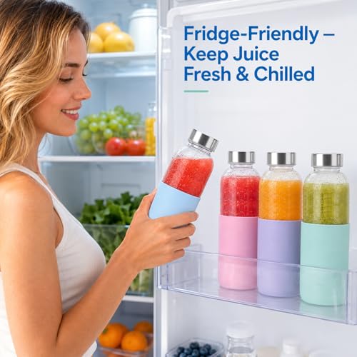 16 oz Glass Water Bottles with Lids and Silicone Sleeve 4 Pack
