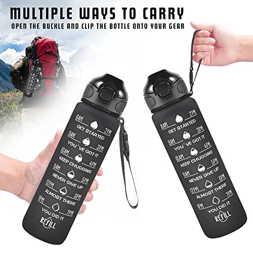 32 oz Drinking Water Bottle with Times to Drink and Straw