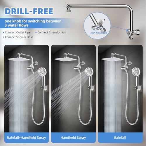 8" Metal Rainfall Shower Head with 10