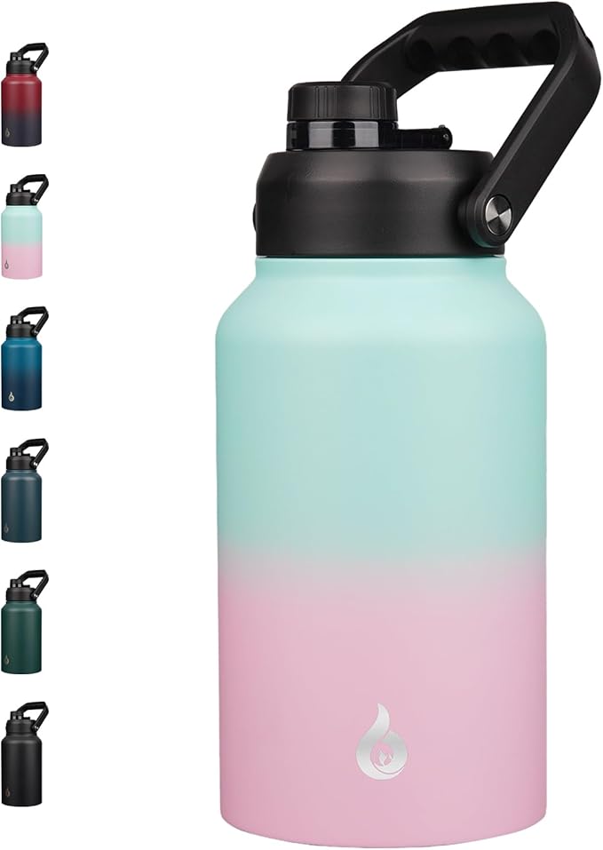 BJPKPK 87oz Insulated Water Bottle, Dishwasher Safe 2/3 Gallon Water Bottle with Ergonomic Handle, BPA Free Leak Proof Water Jug,Stainless Steel Metal Flasks with Anti-slip Bottom,Marshmallow