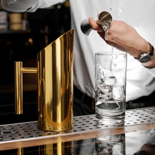 3 Pack 35 Oz 1.0 L Stainless Steel Water Pitcher Modern Metal Pitcher with Ice Guard Gold Carafe Drink with Handle or Iced Hot Drink Tea Juice Coffee Beer (3 Count)