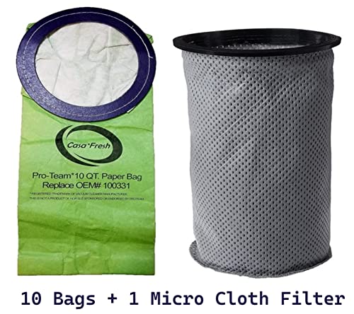 10 PK of Replacement Bags for ProTeam 100331. Compatible with 10 QT BackPack Vacuums
