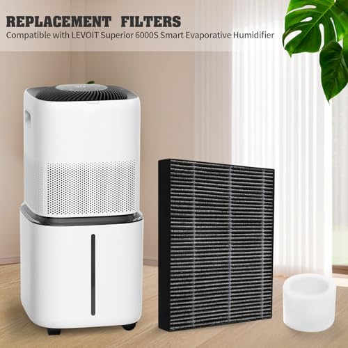 12pcs Wick Replacement Filter and 6pcs Top Fill Humidifier Replacement Filters Compatible with LEVOIT Superior 6000S Smart Evaporative Humidifier (18 Count)