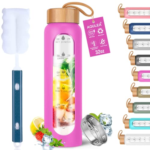 Glass Water Bottles 32 Oz with Silicone Sleeve