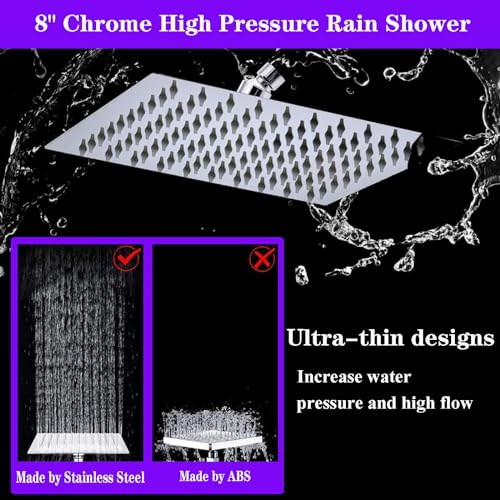 8"High Pressure Square Rain Shower Head and 2