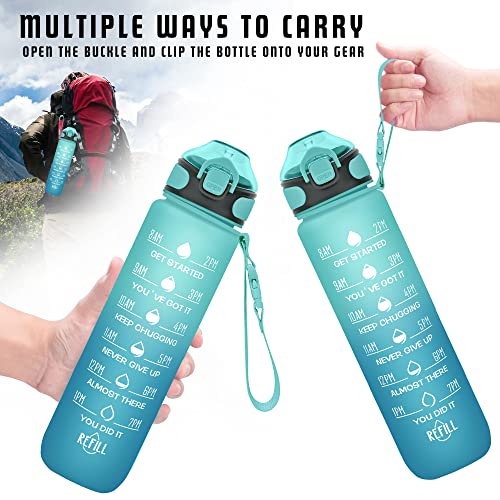 32 oz Drinking Water Bottle with Times to Drink and Straw