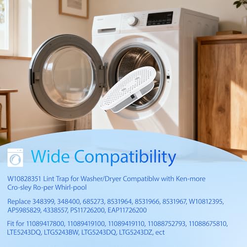 W10828351 Dryer Lint Filter & Cover Fit for Whirlpool Kenmore Washer