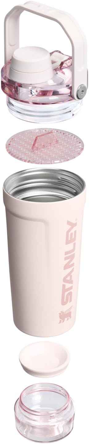 STANLEY Vitalize Shaker Bottle 20 oz | Leakproof Insulated Stainless Steel Shaker Cup | Base Storage and Twist On Fast Flow Lid | Protein Shakes and Pre Workout Powder | BPA-Free | Rose Quartz