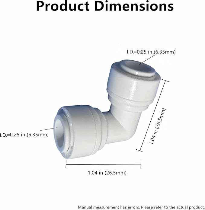 1/4" RO Tubing 90-Degree Elbow Connector, Push-to-Connect Fittings for RO/DI Water Filter Systems & Aquariums (10 Pack) - AquaVibe