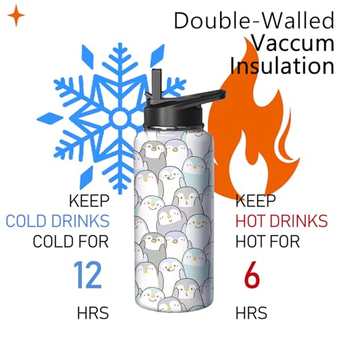 18oz Penguin Water Bottle with Handle and Flip Straw