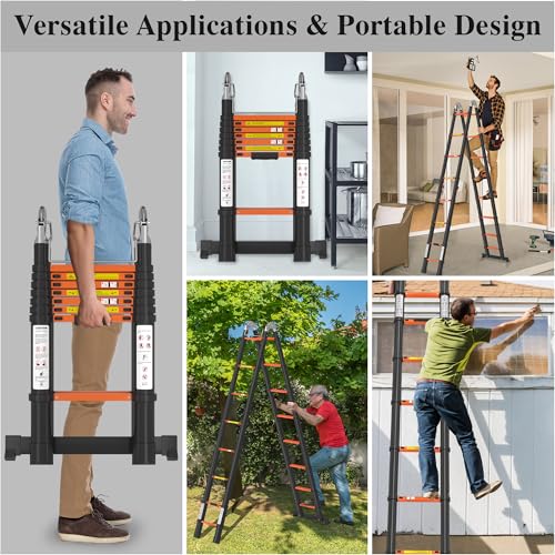 Telescoping Ladder A Frame 16.5Ft with Stabilizer Bar