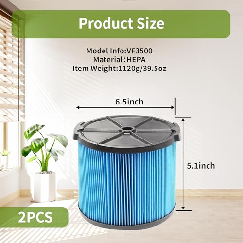 2 Pack Wet Dry Vac Filter VF3500 3 Layer Fine Filter