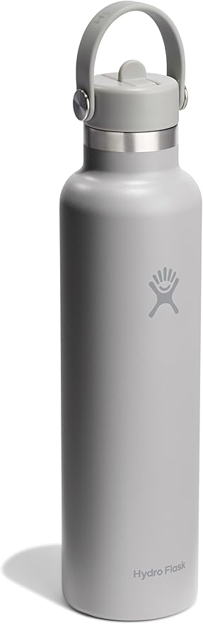 Hydro Flask Water Bottle - Insulated Stainless Steel - Straw Lid, Non Spill, Leakproof 24 Oz Birch Gray