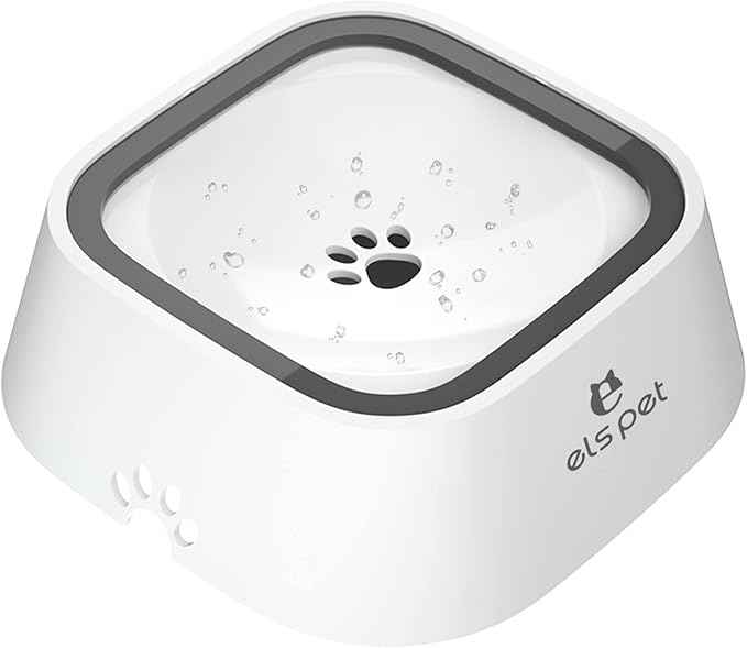 ELS PET No Spill Dog & Cat Bowl - 70oz/2L Large Capacity Travel Water Dispenser (White, 35oz)