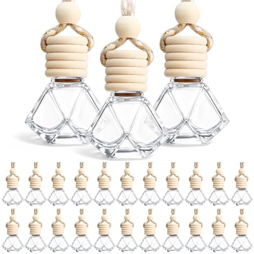 50 Pcs Hanging Car Air Freshener Car Diffuser Bottles Empty Glass Perfume Bottle Freshener Diffuser Bottle Pendant for Essential Oil Fragrance Aromatherapy Ornament (50 Count)