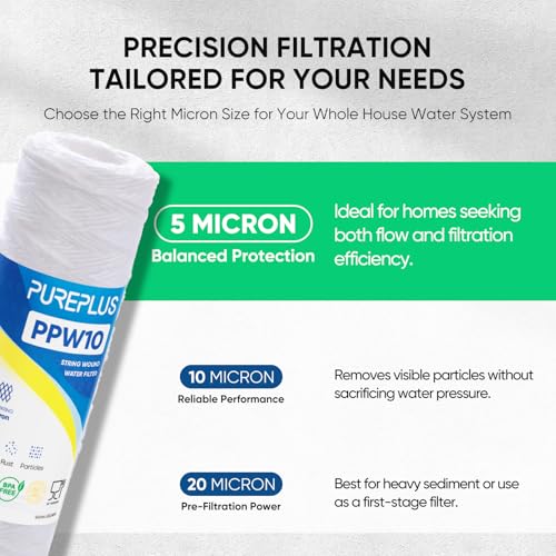5 Micron 10"x2.5" Whole House String Wound Sediment Filter for Well Water (6 Count)
